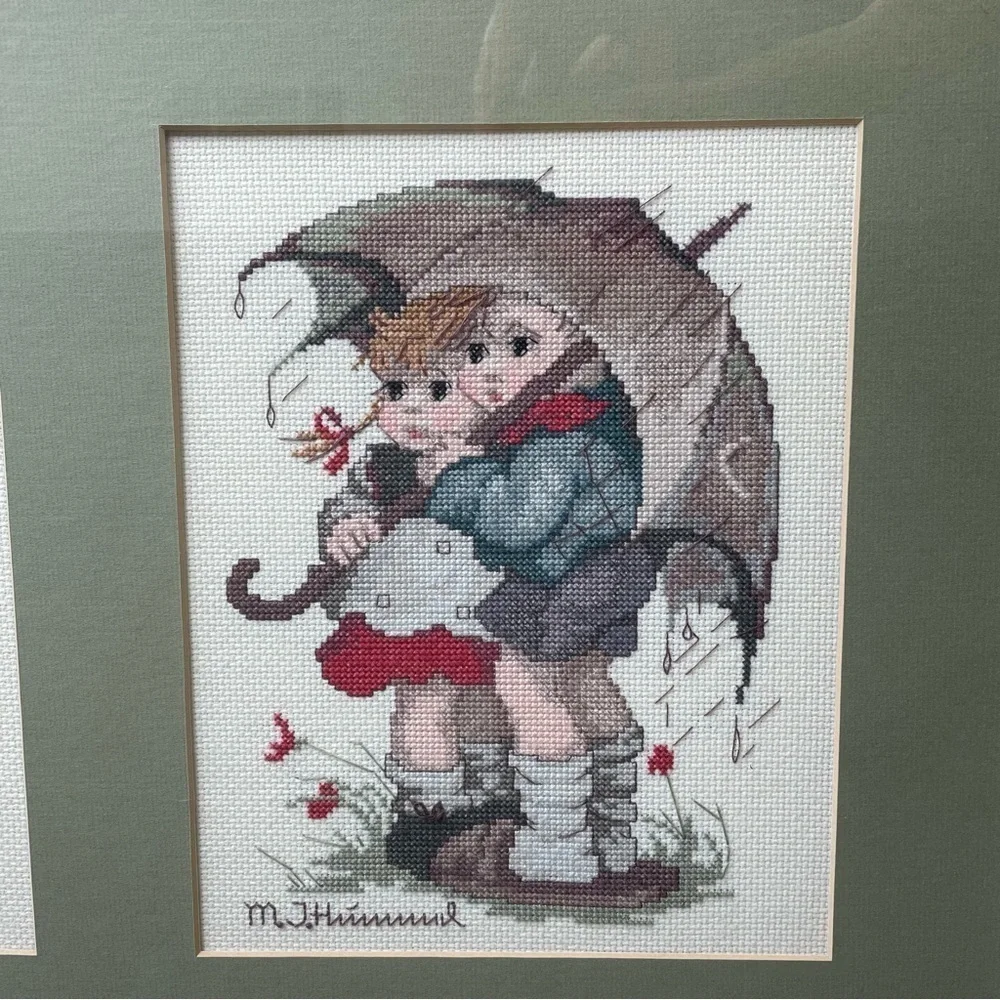 M.I. Hummel Cross Stitch Needle Point Framed Art Rare Vintage Wall Hanging Decor